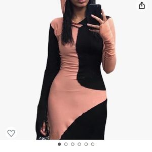 Elegant long sleeve Sexy Bodycon Patchwork Hoodie dress